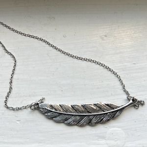 Silver Feather Leaf Boho Festival Necklace
